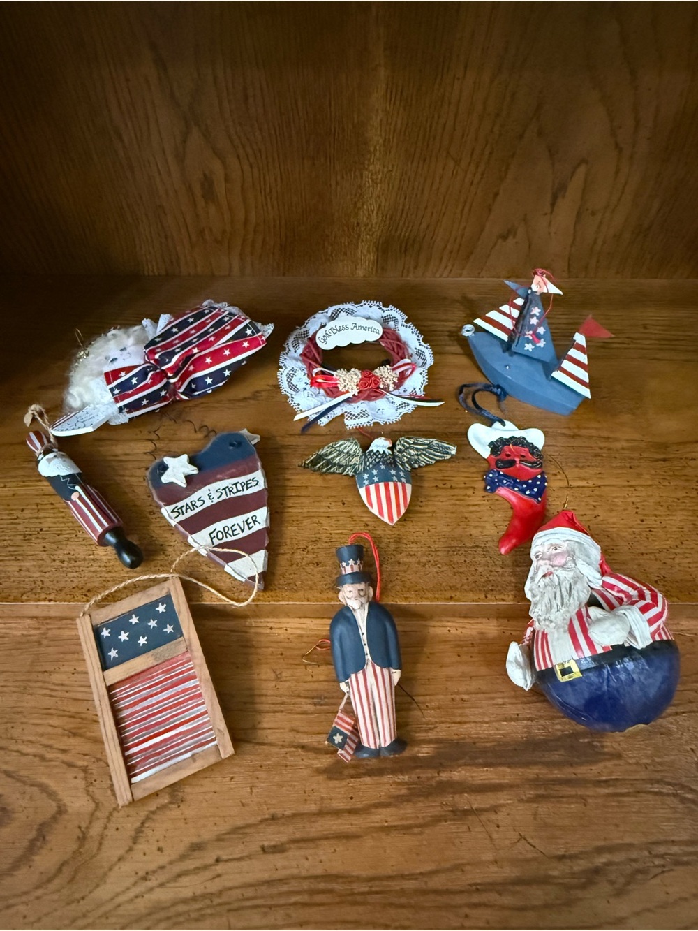Lot of 10 Patriotic Holiday Ornaments - Red, White & Blue